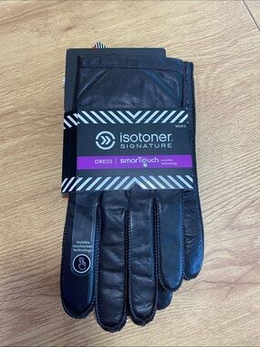 isotoner Men's Dark Brown Leather Dress Gloves with SmarTouch
